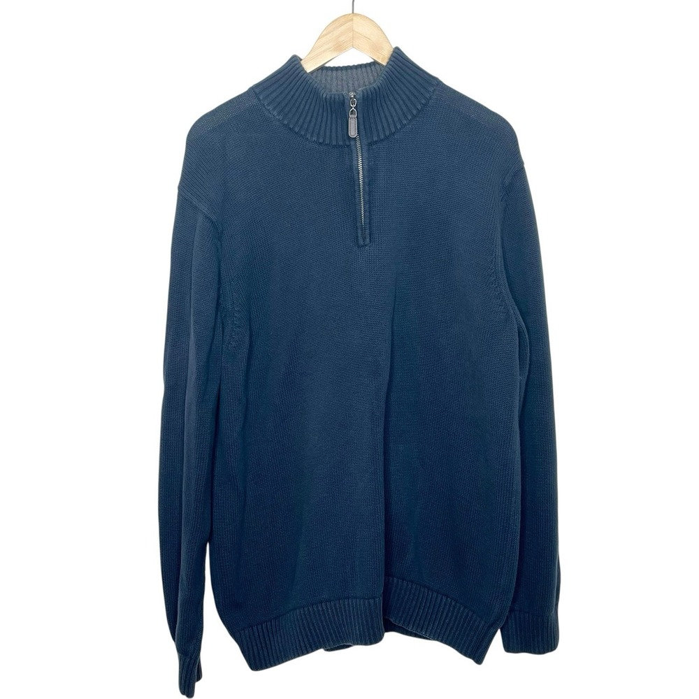 LL Bean 1/4 Zip Pullover Sweater Navy Mens Size XL Tall Knit Stretch Fisherman